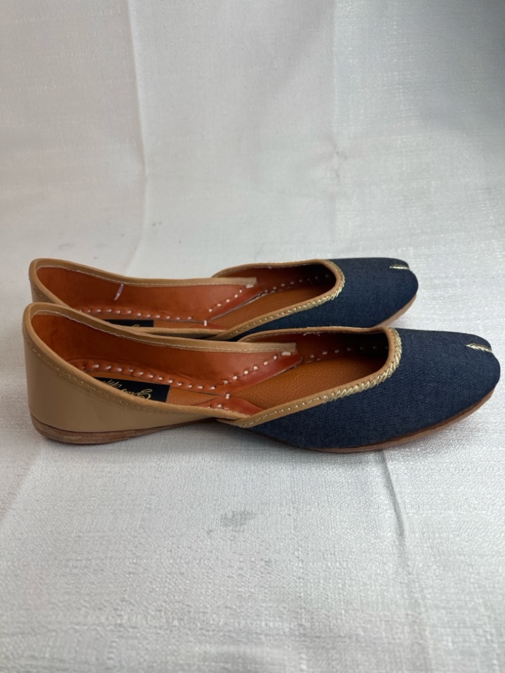 Grayson Monae, boho denim flats handcrafted, all genuine leather - Picture 4 of 8